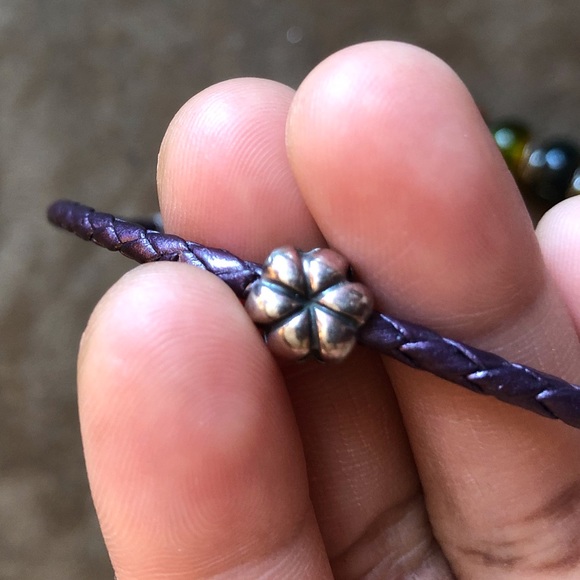 Pandora Purple Leather Bracelet Wrap Around Twice Necklace w/ 6 Charms - Picture 10 of 11